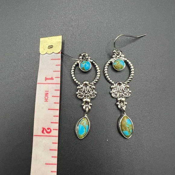 Boho Silver Tone and Turquoise Style Earrings - Picture 2 of 2